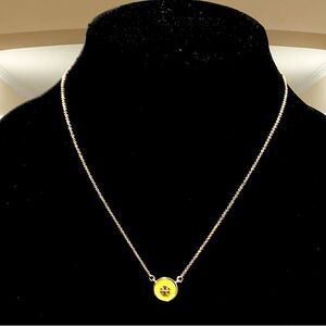 TORY BURCH KIRA LOGO GOLD ENAMEL LEMON COLOR PENDANT NECKLACE